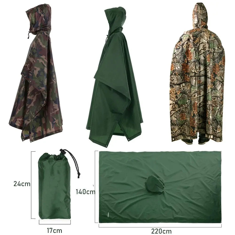 Capa de Chuva 3 em 1 com Capuz + Mochila + Tapete – Impermeável, Dobrável e Reforçada