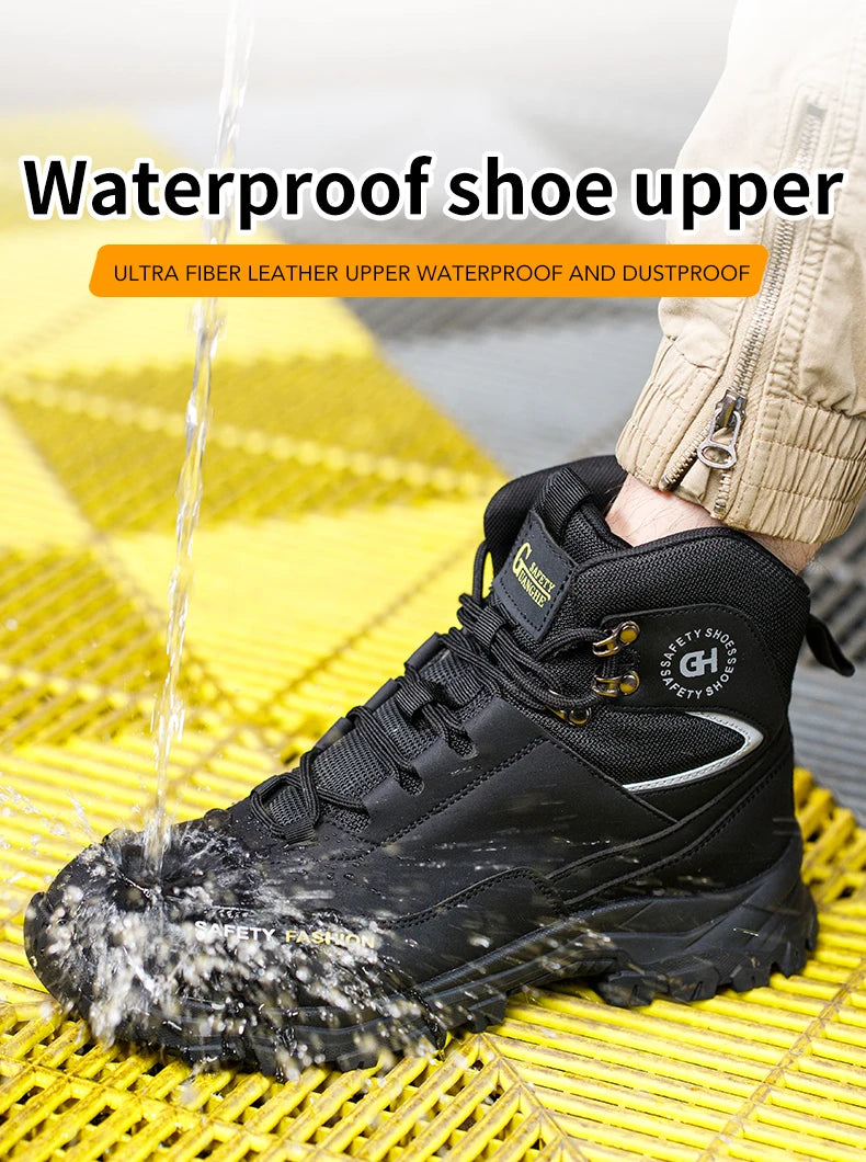 Sapatos de segurança masculinos com biqueira de aço botas impermeáveis à prova de punção anti-esmagamento tênis de trabalho ao ar livre sapatos de trabalho de construção