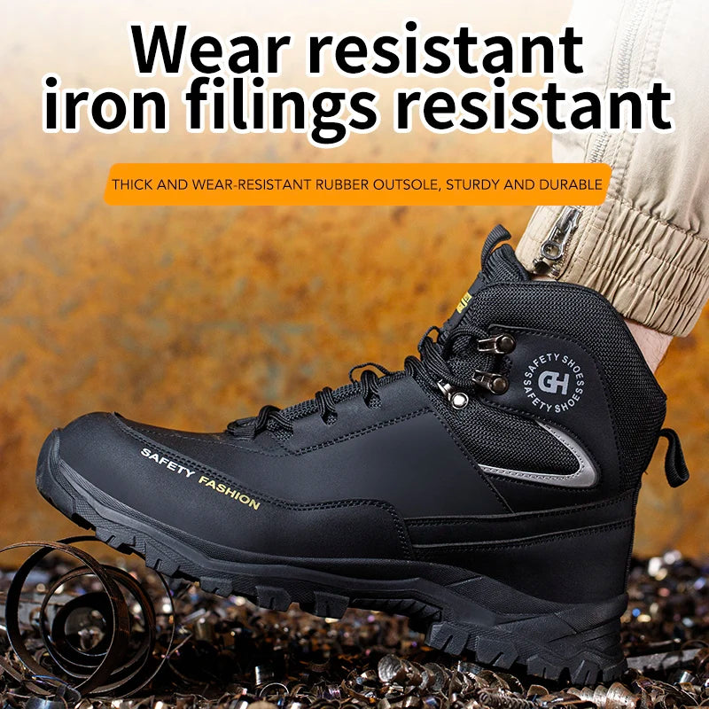 Sapatos de segurança masculinos com biqueira de aço botas impermeáveis à prova de punção anti-esmagamento tênis de trabalho ao ar livre sapatos de trabalho de construção