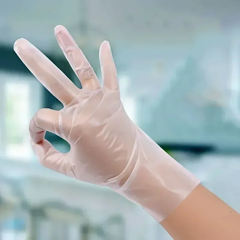 Luvas Descartáveis TPE Transparente – Sem Látex, Antiderrapante e de Grau Alimentício (100 unid.)