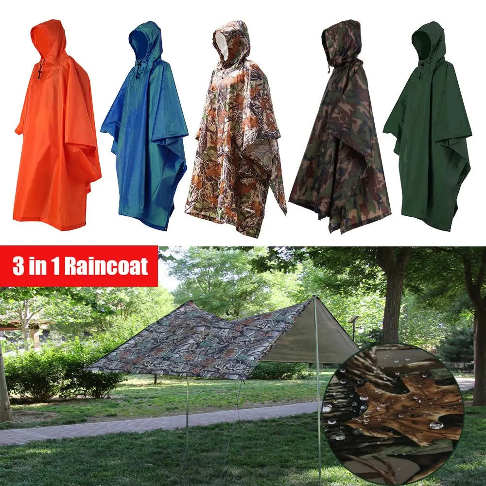 Capa de Chuva 3 em 1 com Capuz + Mochila + Tapete – Impermeável, Dobrável e Reforçada