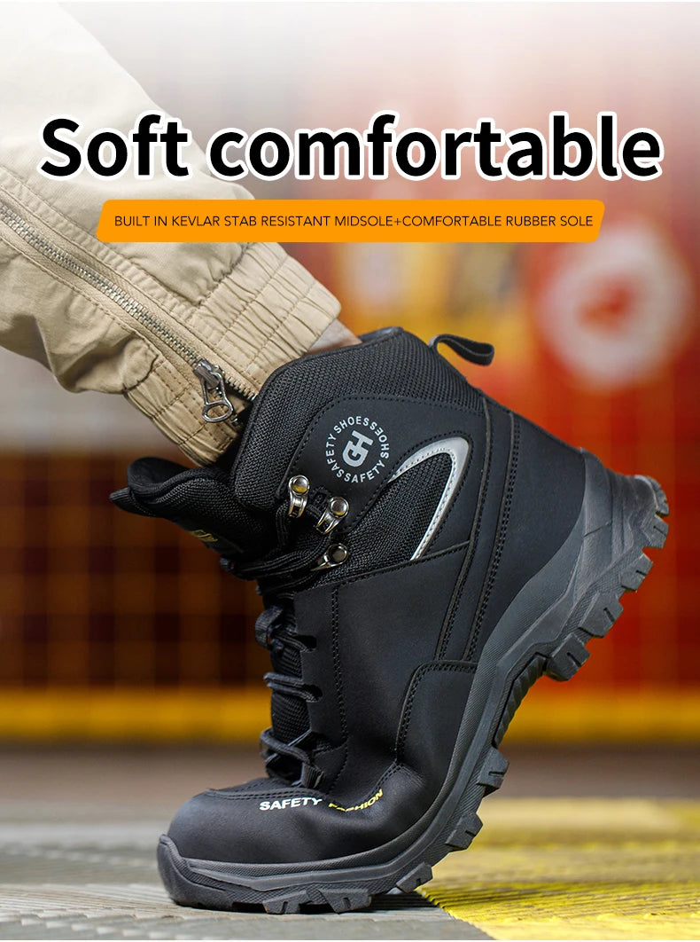 Sapatos de segurança masculinos com biqueira de aço botas impermeáveis à prova de punção anti-esmagamento tênis de trabalho ao ar livre sapatos de trabalho de construção