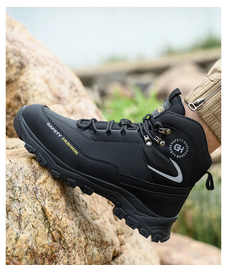 Sapatos de segurança masculinos com biqueira de aço botas impermeáveis à prova de punção anti-esmagamento tênis de trabalho ao ar livre sapatos de trabalho de construção