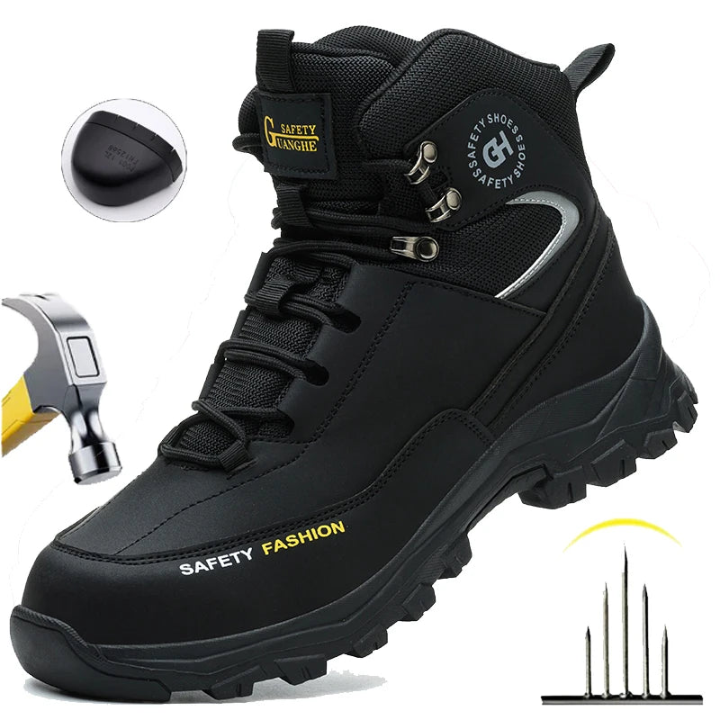 Sapatos de segurança masculinos com biqueira de aço botas impermeáveis à prova de punção anti-esmagamento tênis de trabalho ao ar livre sapatos de trabalho de construção