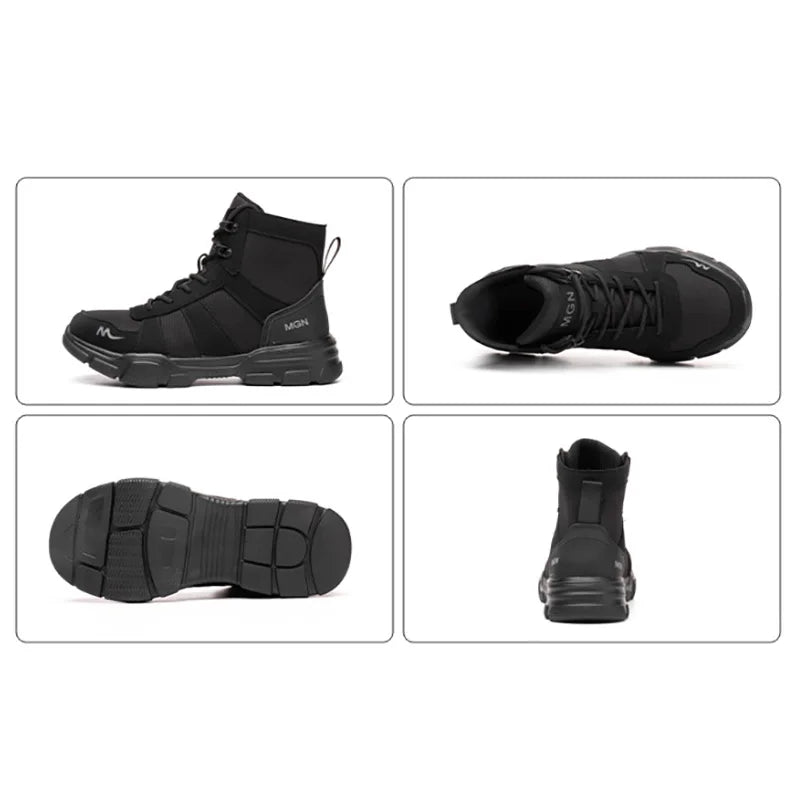 Botas de trabalho sapatos de segurança indestrutíveis homens sapatos de dedo do pé de aço à prova de punctura tênis feminino antiderrapante sapatos de trabalho masculino botas táticas