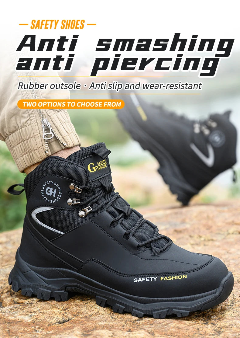 Sapatos de segurança masculinos com biqueira de aço botas impermeáveis à prova de punção anti-esmagamento tênis de trabalho ao ar livre sapatos de trabalho de construção