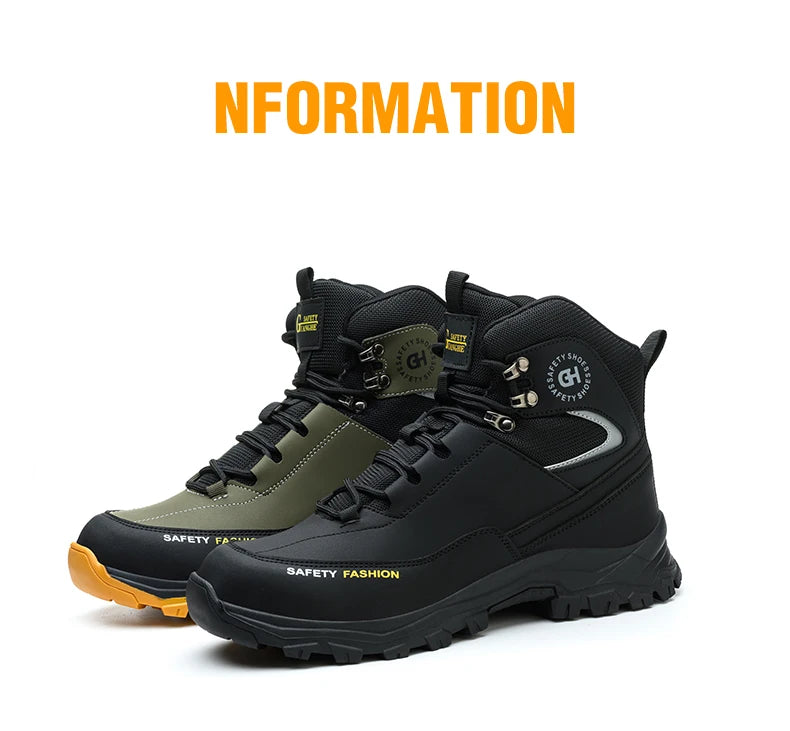 Sapatos de segurança masculinos com biqueira de aço botas impermeáveis à prova de punção anti-esmagamento tênis de trabalho ao ar livre sapatos de trabalho de construção