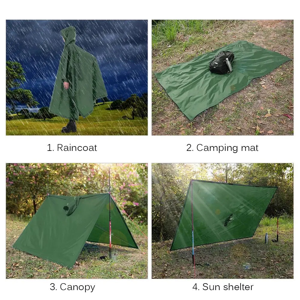 Capa de Chuva 3 em 1 com Capuz + Mochila + Tapete – Impermeável, Dobrável e Reforçada