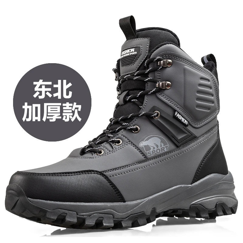 Novo inverno masculino sapatos de algodão de alta qualidade mais veludo engrossado botas de neve quentes nordeste ao ar livre botas impermeáveis e antiderrapantes