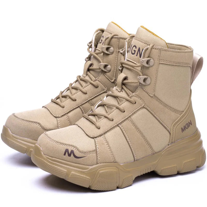 Botas de trabalho sapatos de segurança indestrutíveis homens sapatos de dedo do pé de aço à prova de punctura tênis feminino antiderrapante sapatos de trabalho masculino botas táticas