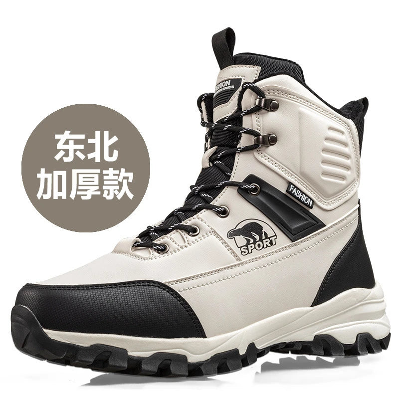 Novo inverno masculino sapatos de algodão de alta qualidade mais veludo engrossado botas de neve quentes nordeste ao ar livre botas impermeáveis e antiderrapantes