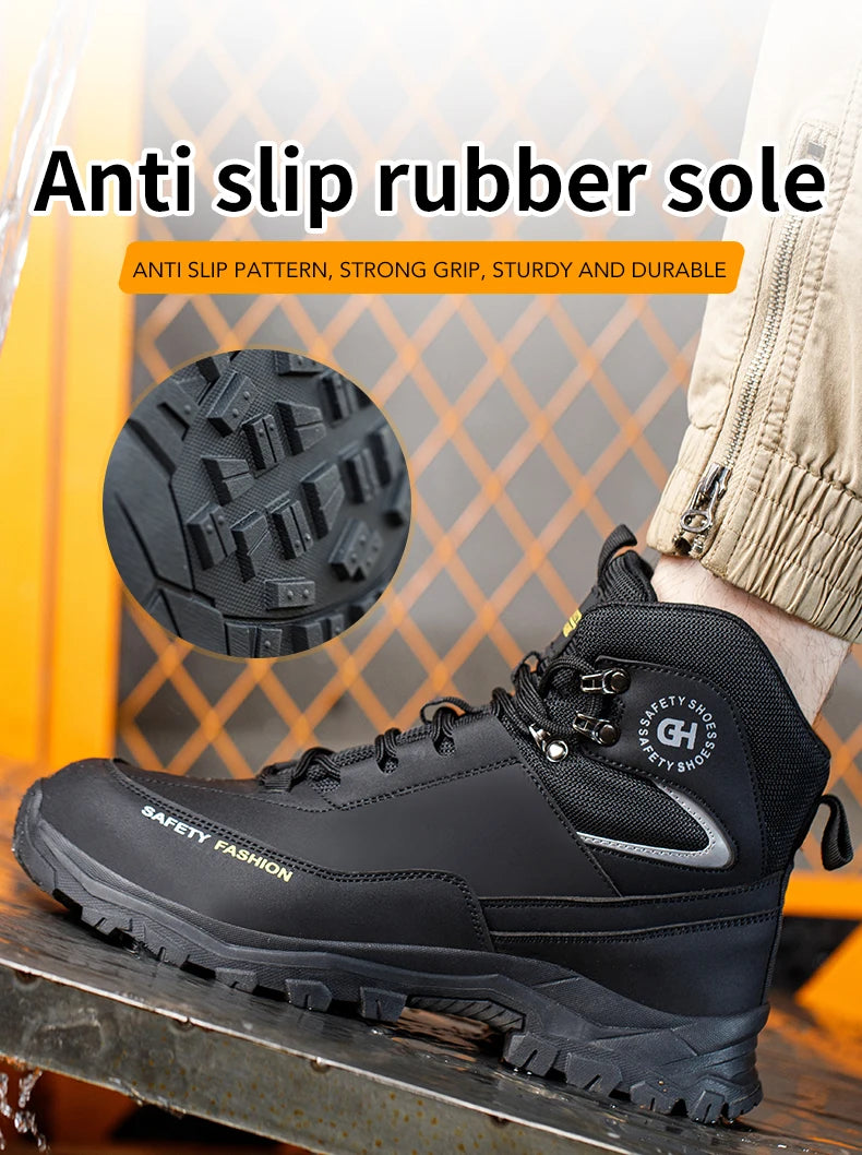 Sapatos de segurança masculinos com biqueira de aço botas impermeáveis à prova de punção anti-esmagamento tênis de trabalho ao ar livre sapatos de trabalho de construção