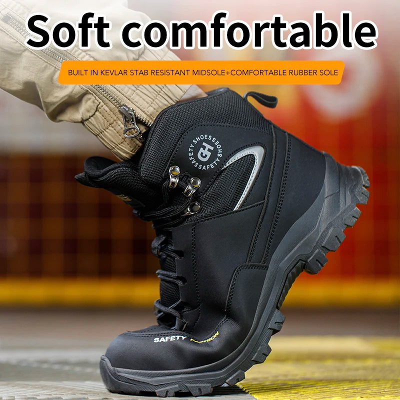 Sapatos de segurança masculinos com biqueira de aço botas impermeáveis à prova de punção anti-esmagamento tênis de trabalho ao ar livre sapatos de trabalho de construção