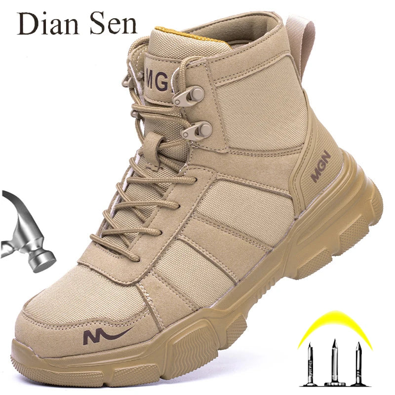 Botas de trabalho sapatos de segurança indestrutíveis homens sapatos de dedo do pé de aço à prova de punctura tênis feminino antiderrapante sapatos de trabalho masculino botas táticas