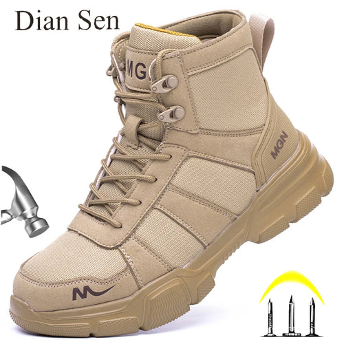 Botas de trabalho sapatos de segurança indestrutíveis homens sapatos de dedo do pé de aço à prova de punctura tênis feminino antiderrapante sapatos de trabalho masculino botas táticas