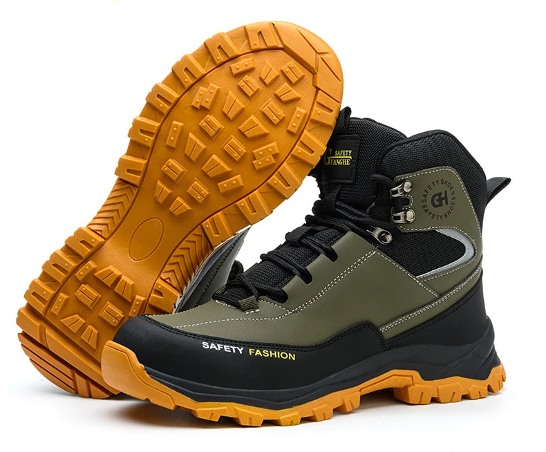 Sapatos de segurança masculinos com biqueira de aço botas impermeáveis à prova de punção anti-esmagamento tênis de trabalho ao ar livre sapatos de trabalho de construção