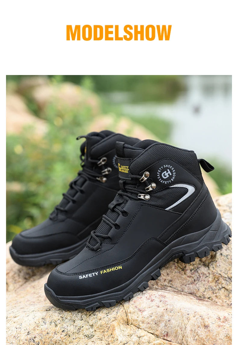 Sapatos de segurança masculinos com biqueira de aço botas impermeáveis à prova de punção anti-esmagamento tênis de trabalho ao ar livre sapatos de trabalho de construção