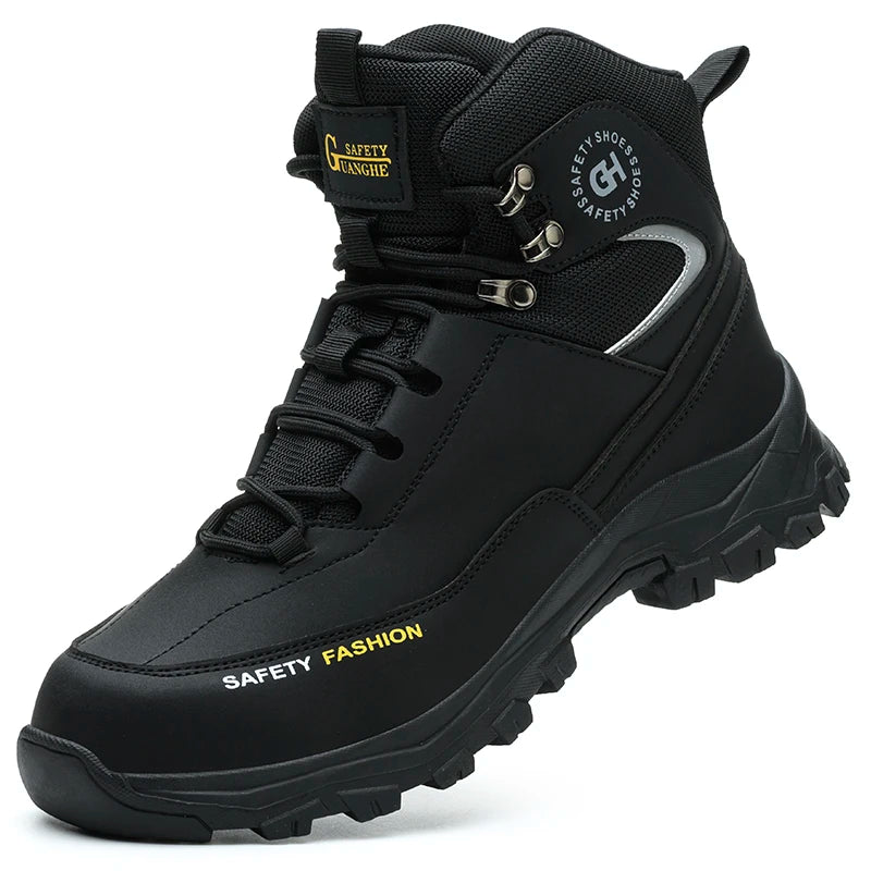 Sapatos de segurança masculinos com biqueira de aço botas impermeáveis à prova de punção anti-esmagamento tênis de trabalho ao ar livre sapatos de trabalho de construção