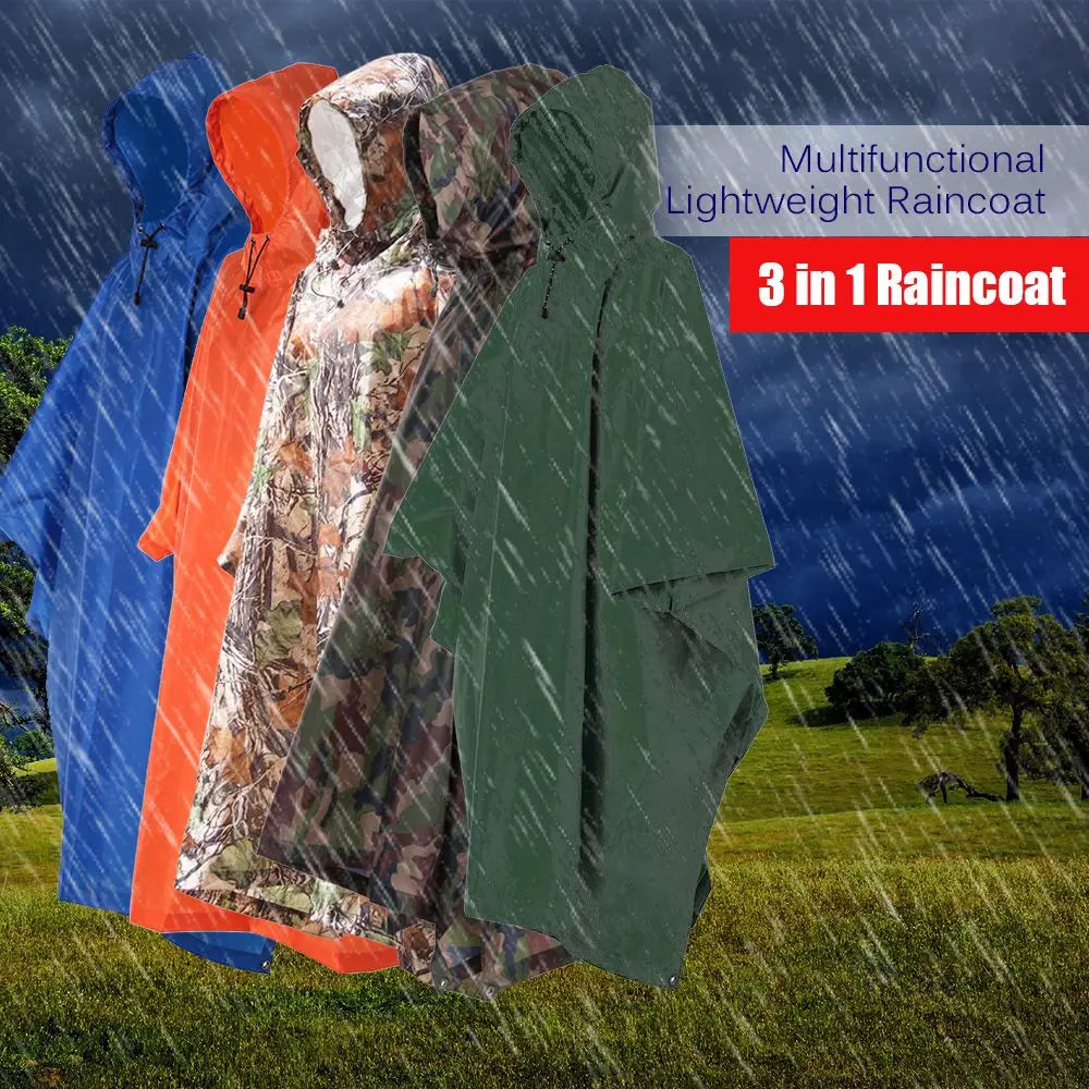 Capa de Chuva 3 em 1 com Capuz + Mochila + Tapete – Impermeável, Dobrável e Reforçada