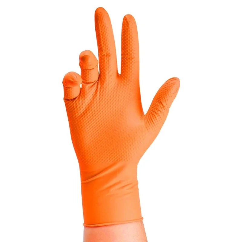 Luvas de Nitrilo Laranja 8mil – Textura Diamante, Alta Resistência, Sem Látex (50 unid.)