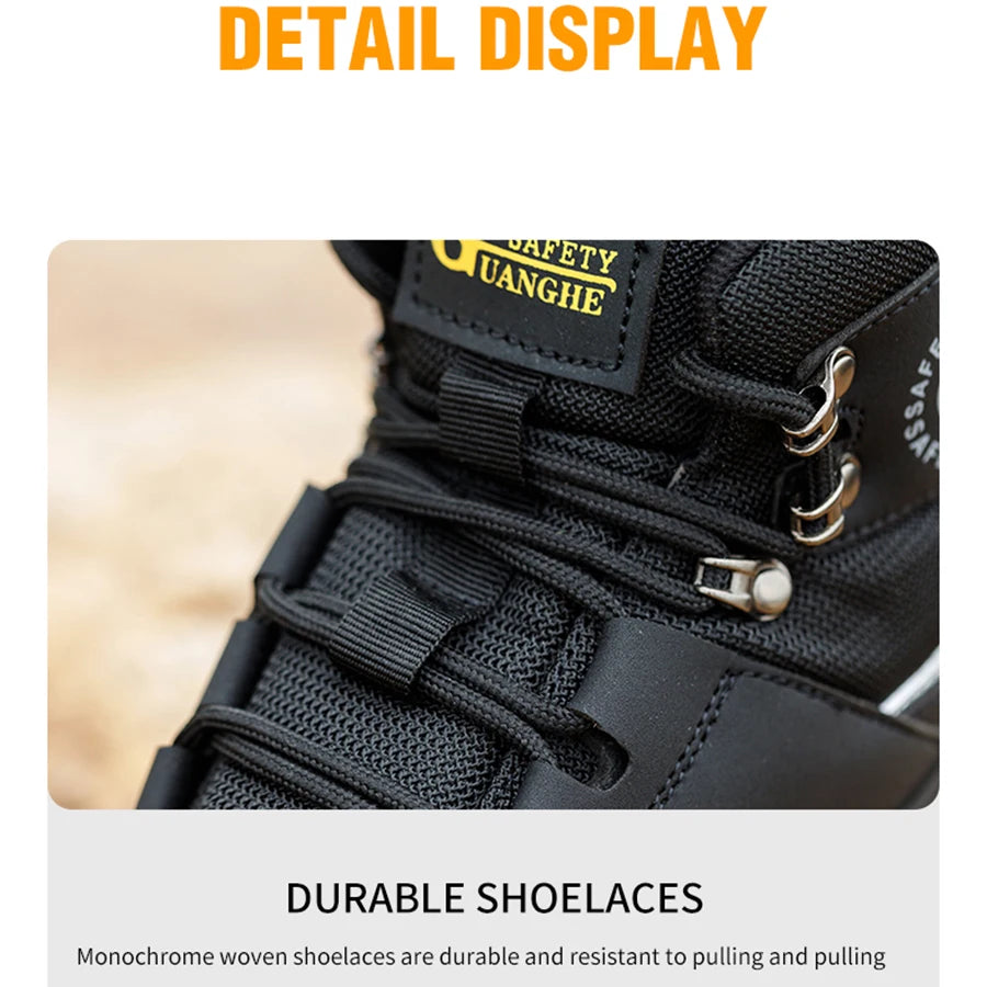 Sapatos de segurança masculinos com biqueira de aço botas impermeáveis à prova de punção anti-esmagamento tênis de trabalho ao ar livre sapatos de trabalho de construção