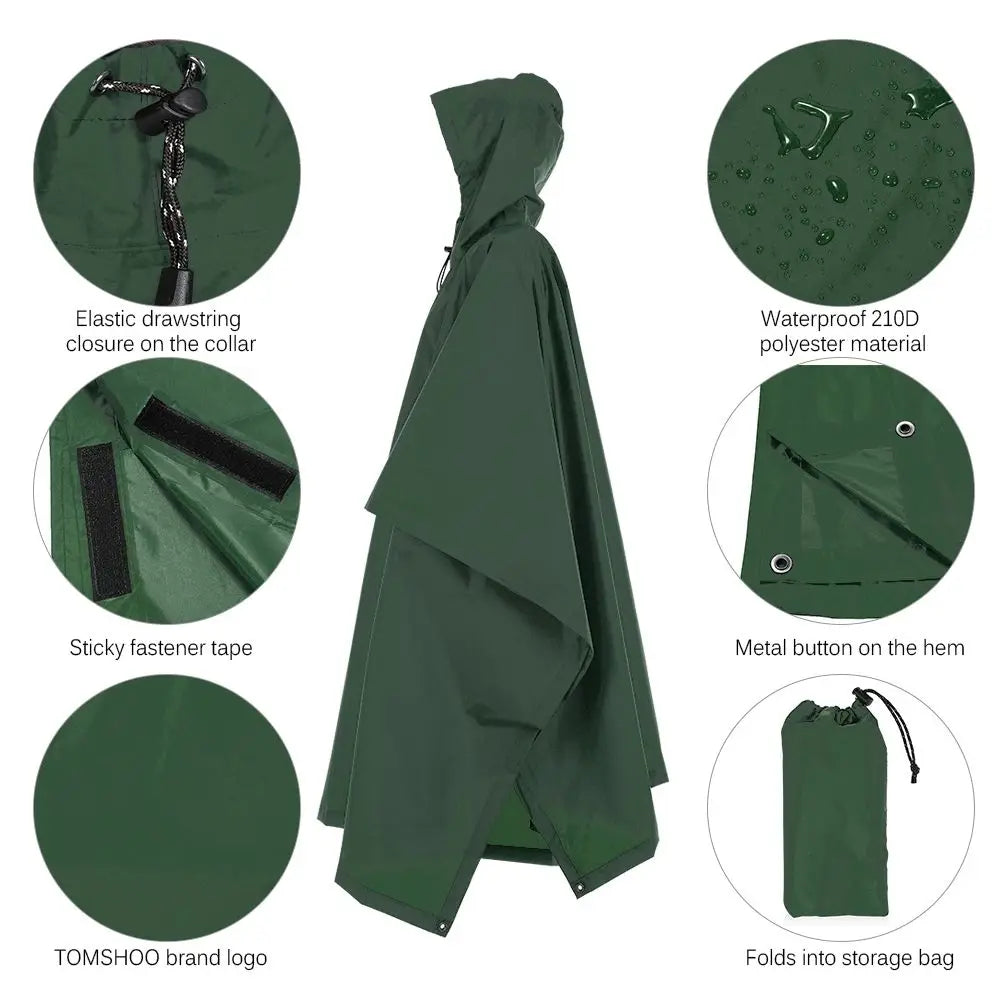 Capa de Chuva 3 em 1 com Capuz + Mochila + Tapete – Impermeável, Dobrável e Reforçada
