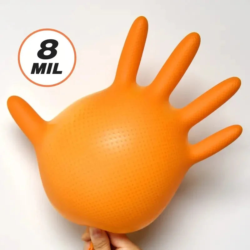 Luvas de Nitrilo Laranja 8mil – Textura Diamante, Alta Resistência, Sem Látex (50 unid.)