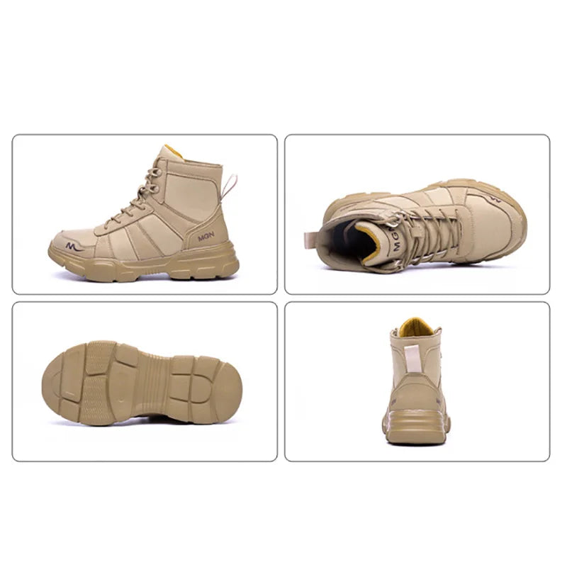 Botas de trabalho sapatos de segurança indestrutíveis homens sapatos de dedo do pé de aço à prova de punctura tênis feminino antiderrapante sapatos de trabalho masculino botas táticas