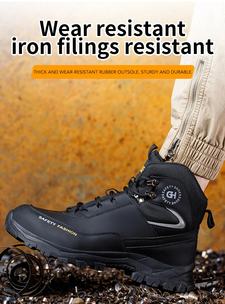 Sapatos de segurança masculinos com biqueira de aço botas impermeáveis à prova de punção anti-esmagamento tênis de trabalho ao ar livre sapatos de trabalho de construção