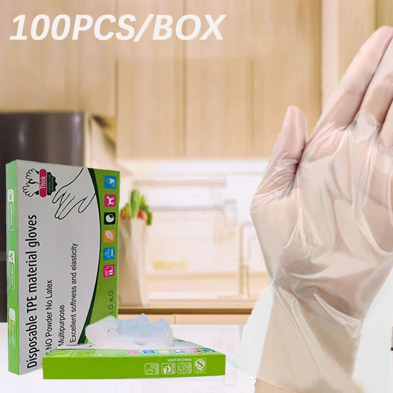 Luvas Descartáveis TPE Transparente – Sem Látex, Antiderrapante e de Grau Alimentício (100 unid.)