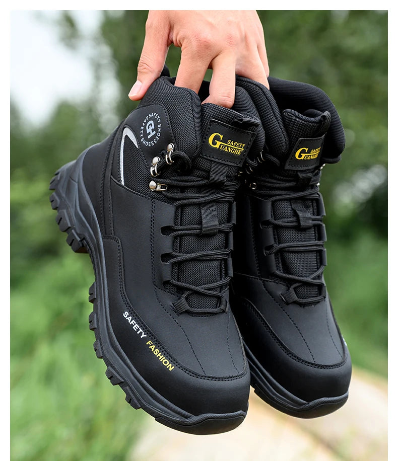 Sapatos de segurança masculinos com biqueira de aço botas impermeáveis à prova de punção anti-esmagamento tênis de trabalho ao ar livre sapatos de trabalho de construção