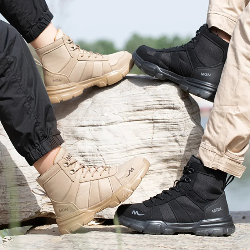 Botas de trabalho sapatos de segurança indestrutíveis homens sapatos de dedo do pé de aço à prova de punctura tênis feminino antiderrapante sapatos de trabalho masculino botas táticas