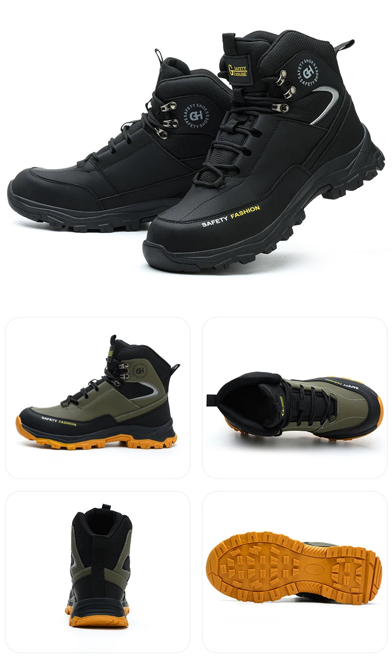 Sapatos de segurança masculinos com biqueira de aço botas impermeáveis à prova de punção anti-esmagamento tênis de trabalho ao ar livre sapatos de trabalho de construção