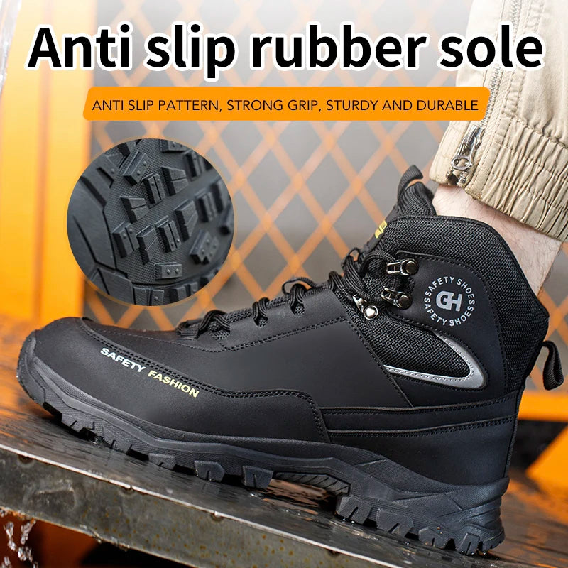 Sapatos de segurança masculinos com biqueira de aço botas impermeáveis à prova de punção anti-esmagamento tênis de trabalho ao ar livre sapatos de trabalho de construção