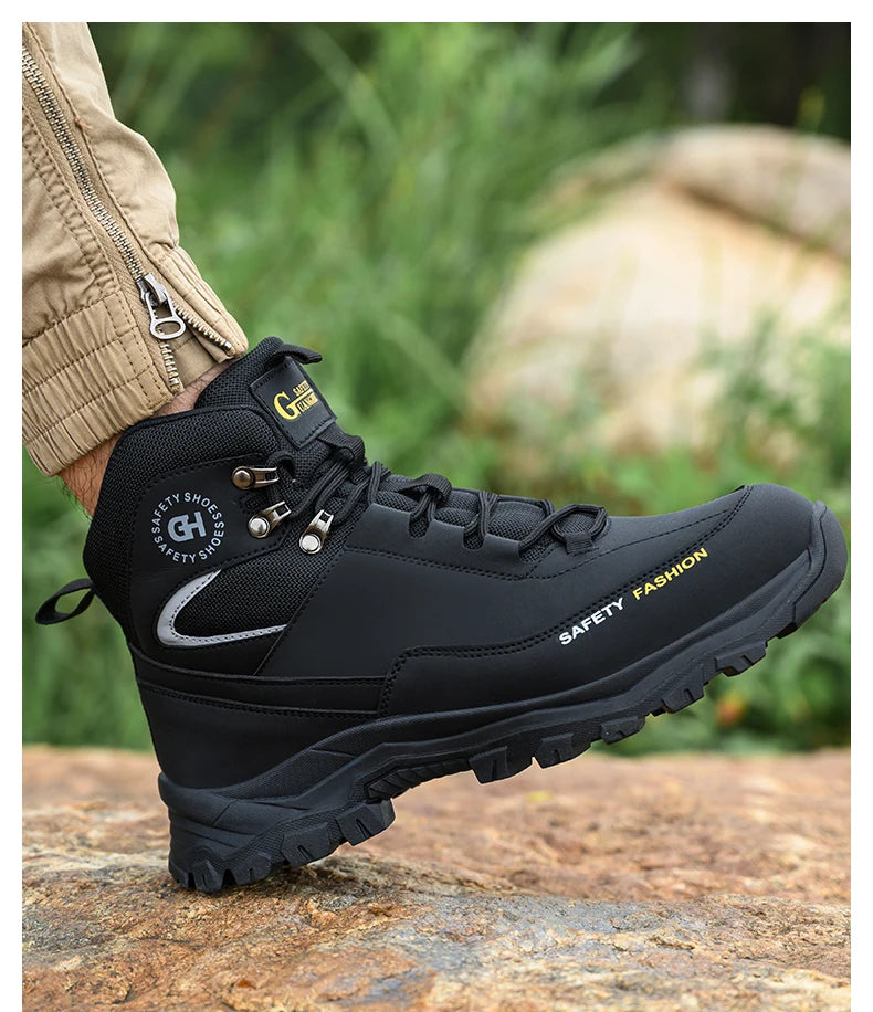 Sapatos de segurança masculinos com biqueira de aço botas impermeáveis à prova de punção anti-esmagamento tênis de trabalho ao ar livre sapatos de trabalho de construção