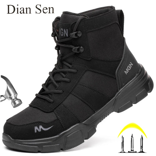 Botas de trabalho sapatos de segurança indestrutíveis homens sapatos de dedo do pé de aço à prova de punctura tênis feminino antiderrapante sapatos de trabalho masculino botas táticas
