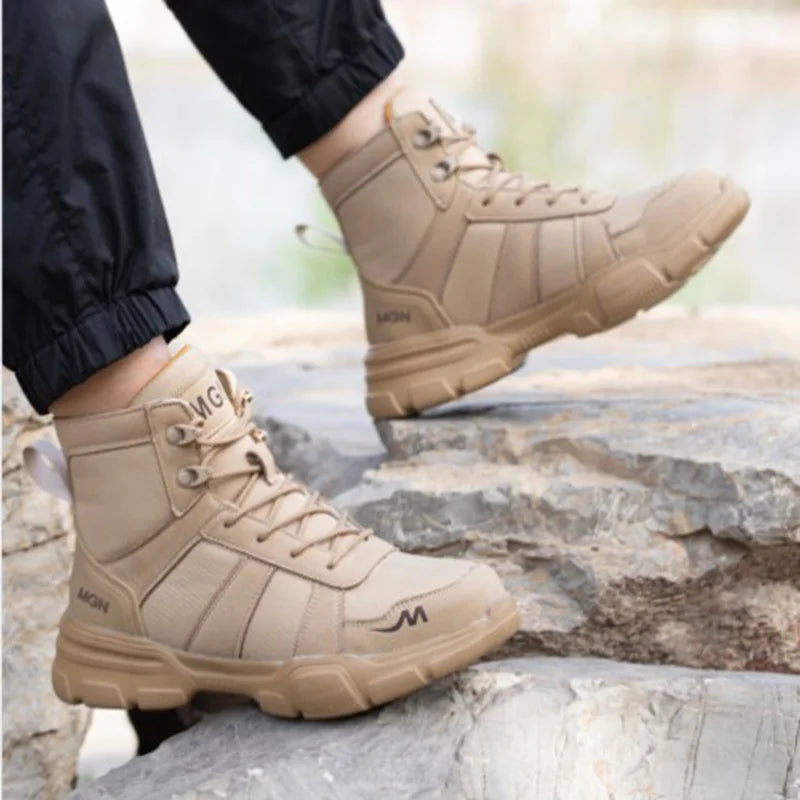 Botas de trabalho sapatos de segurança indestrutíveis homens sapatos de dedo do pé de aço à prova de punctura tênis feminino antiderrapante sapatos de trabalho masculino botas táticas