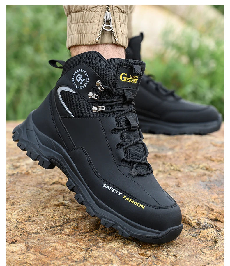 Sapatos de segurança masculinos com biqueira de aço botas impermeáveis à prova de punção anti-esmagamento tênis de trabalho ao ar livre sapatos de trabalho de construção