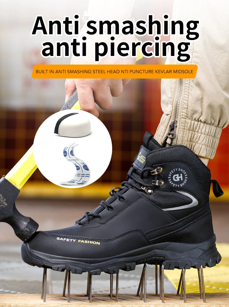 Sapatos de segurança masculinos com biqueira de aço botas impermeáveis à prova de punção anti-esmagamento tênis de trabalho ao ar livre sapatos de trabalho de construção