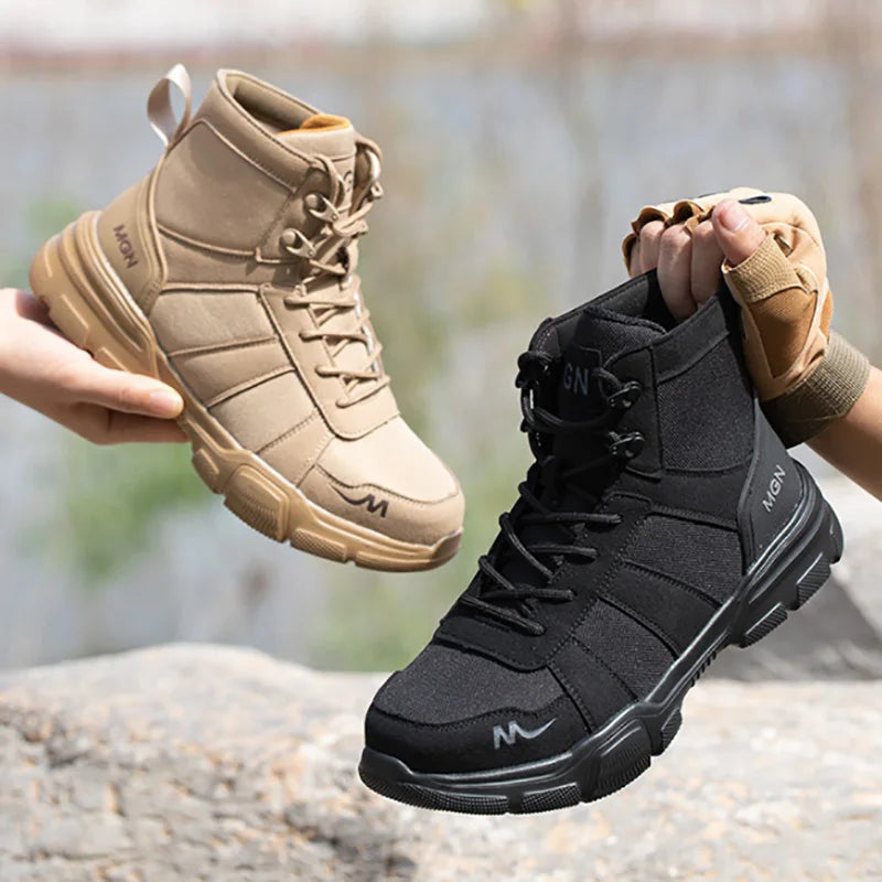 Botas de trabalho sapatos de segurança indestrutíveis homens sapatos de dedo do pé de aço à prova de punctura tênis feminino antiderrapante sapatos de trabalho masculino botas táticas