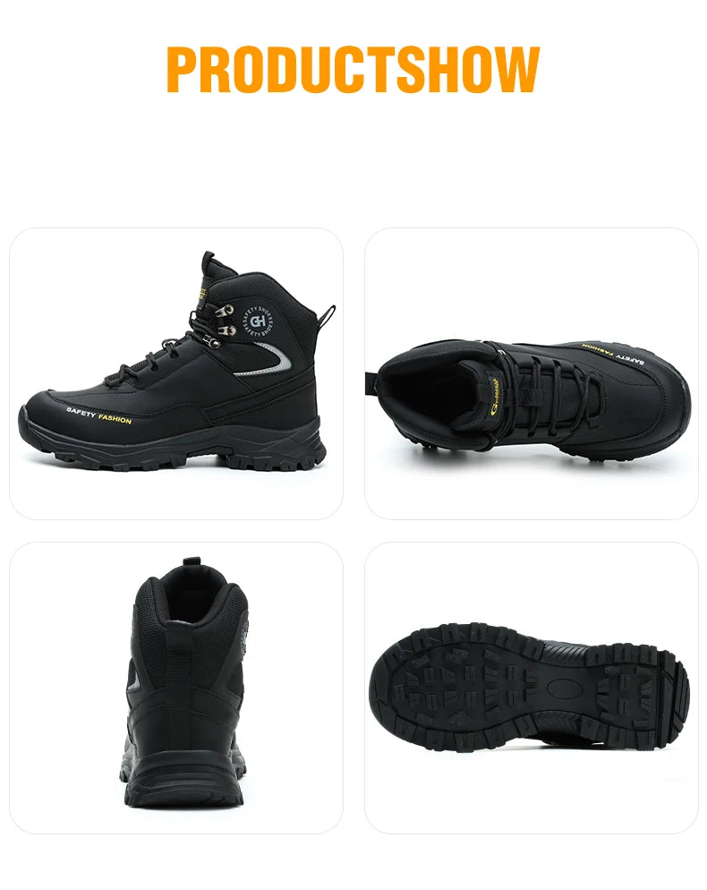 Sapatos de segurança masculinos com biqueira de aço botas impermeáveis à prova de punção anti-esmagamento tênis de trabalho ao ar livre sapatos de trabalho de construção